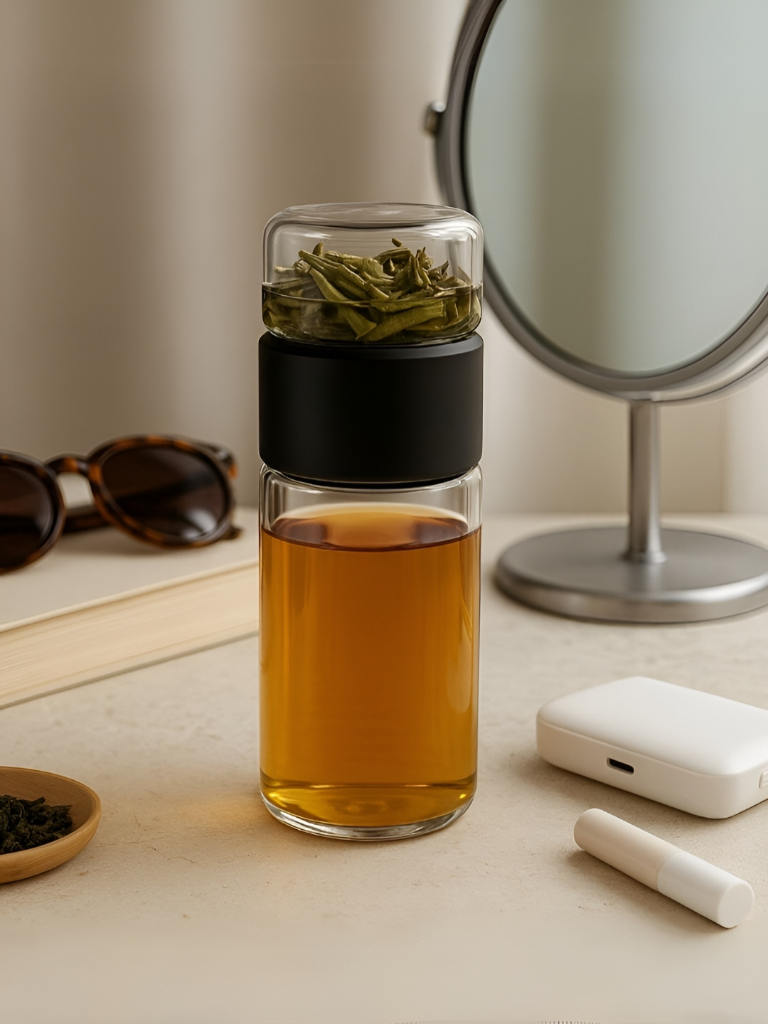 Myntra Elegant Homes Black Solid Glass Double Wall Vacuum Infuser - 350ml