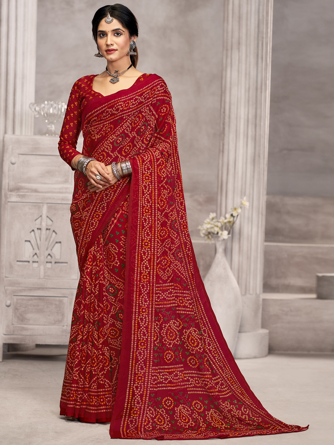 KALINI Maroon Chiffon  Printed Daily Wear Saree