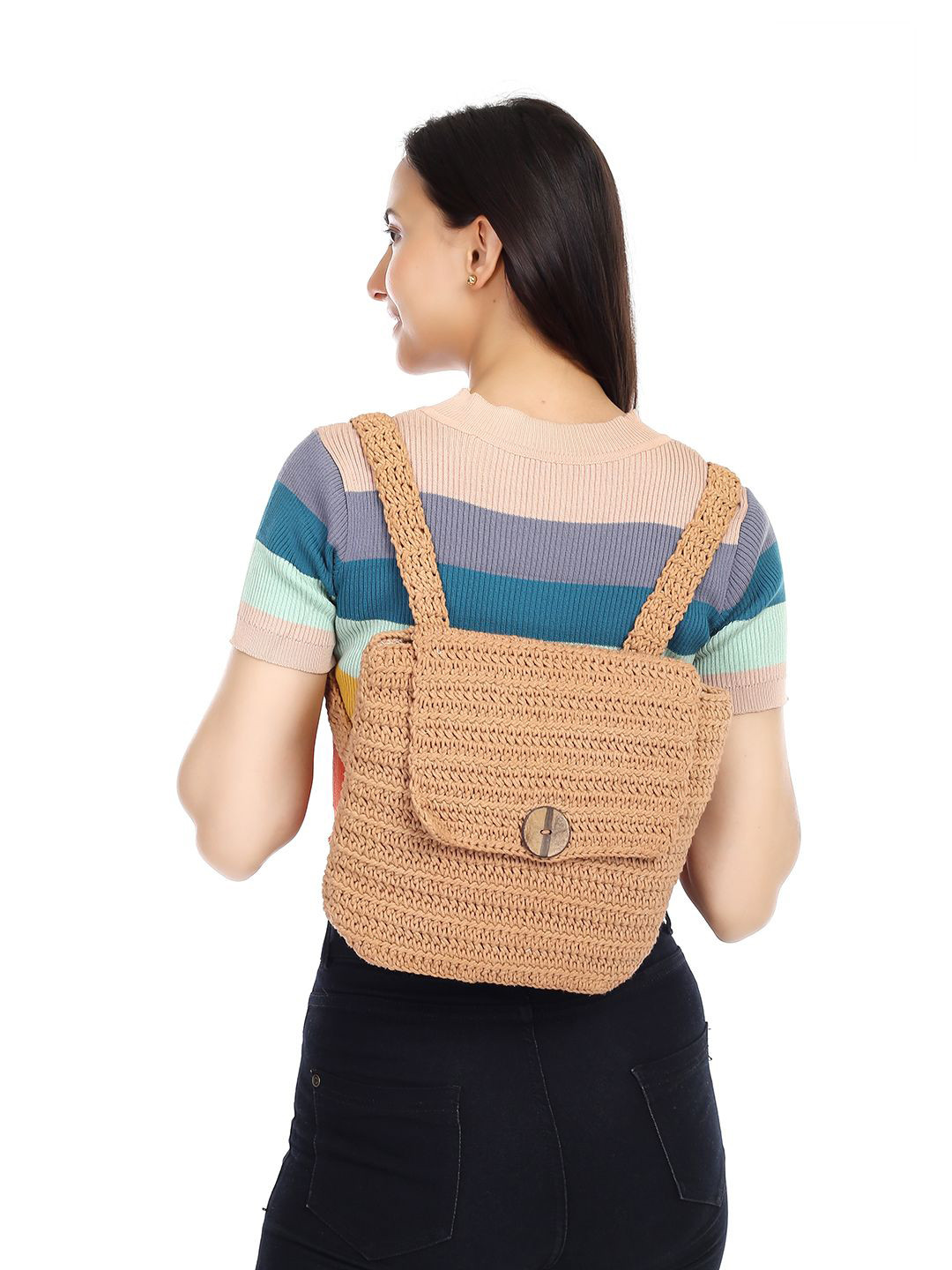 ITIHASIKALA Textured Cotton Crochet Backpack