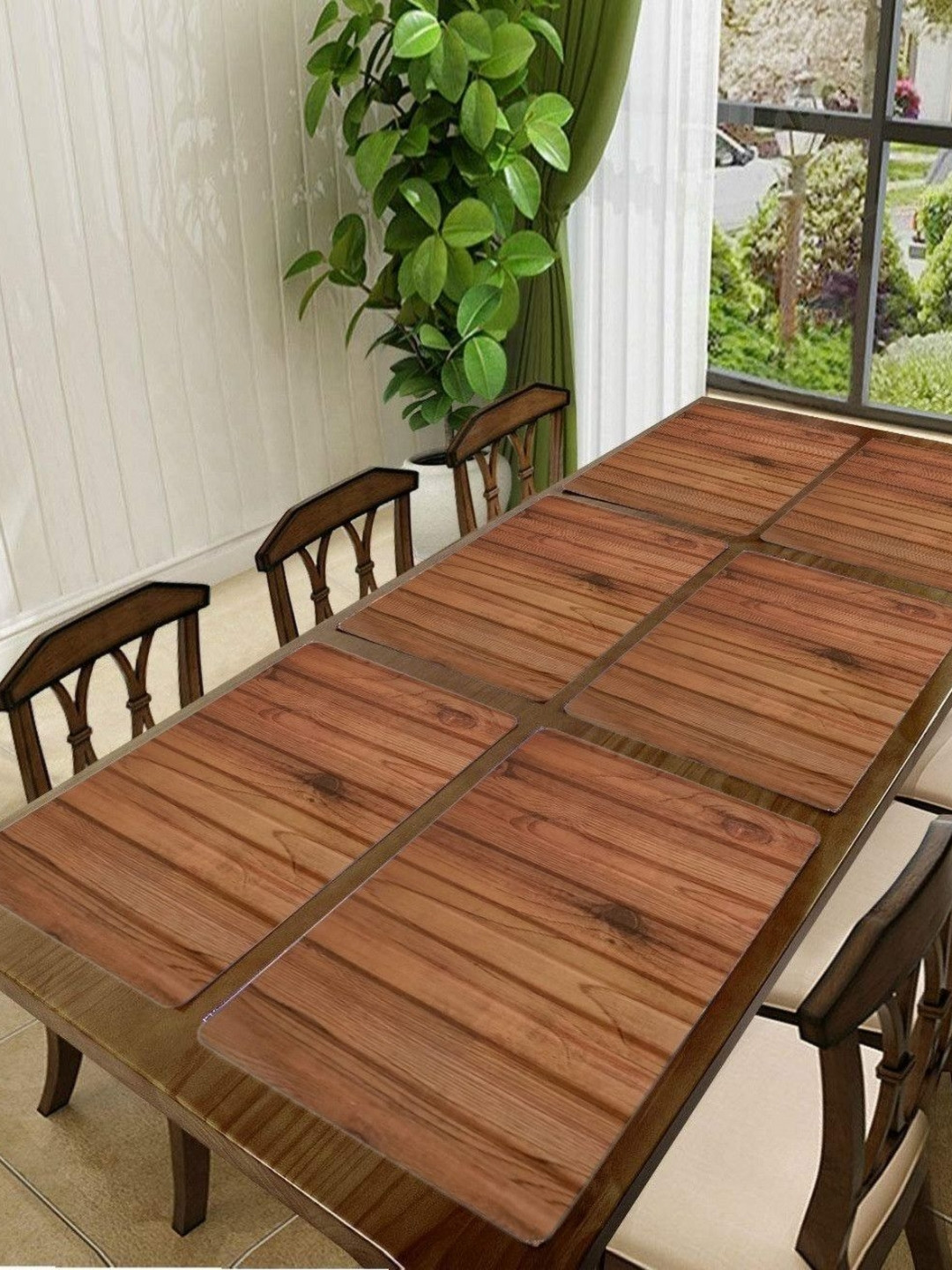 Aura 6-Pcs Brown Printed Rectangular Heat Resistant Anti-Slip Table Placemats