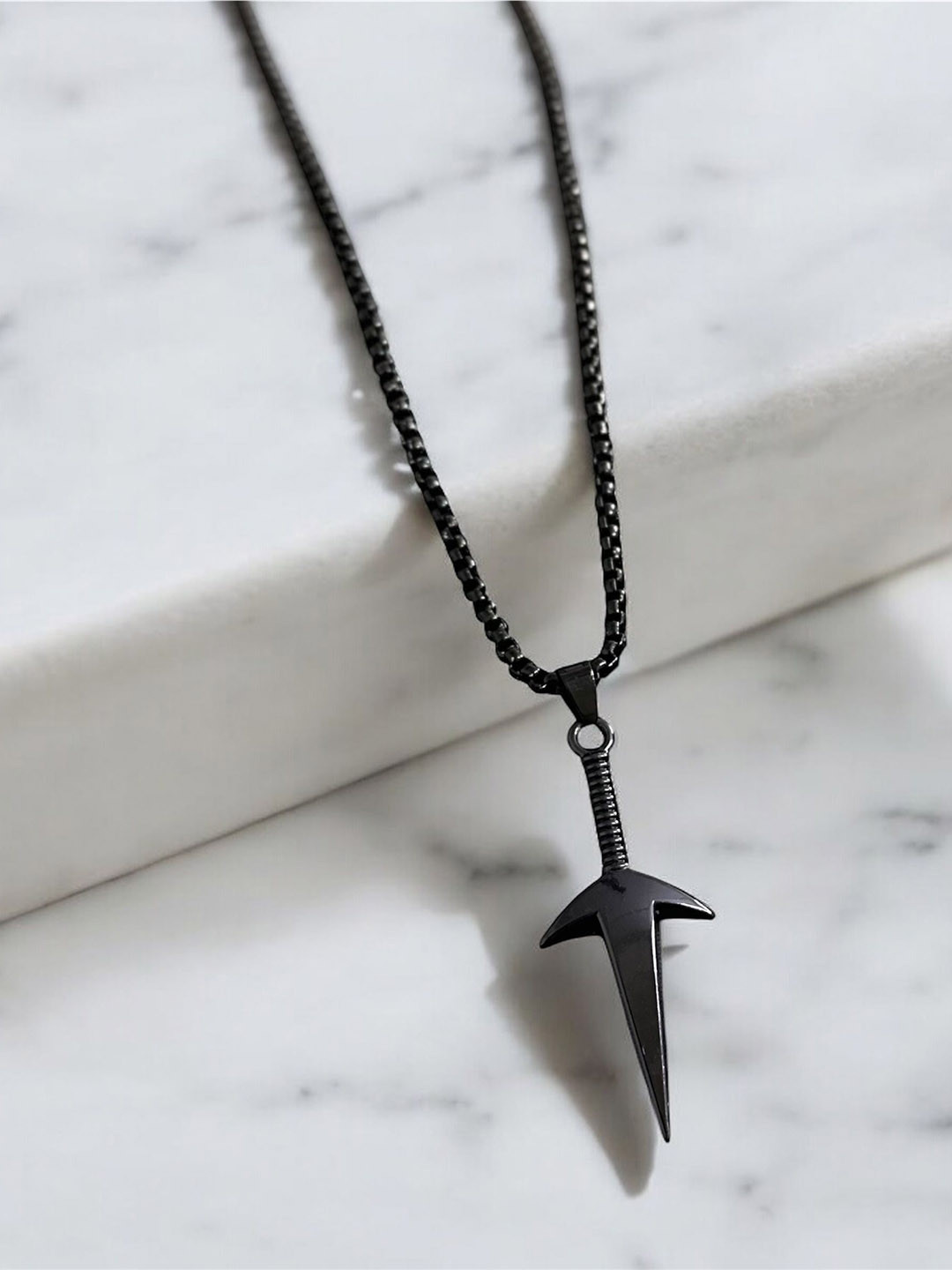 Nitant Men Black Minimal Sword Shaped Pendant with Chain