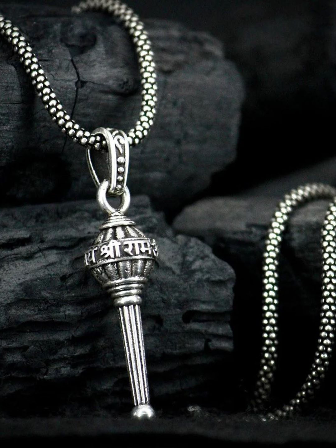 Uniqon Set Of 2 Hanuman Chalisa Gada Single Plate Blade Pendants with Chains