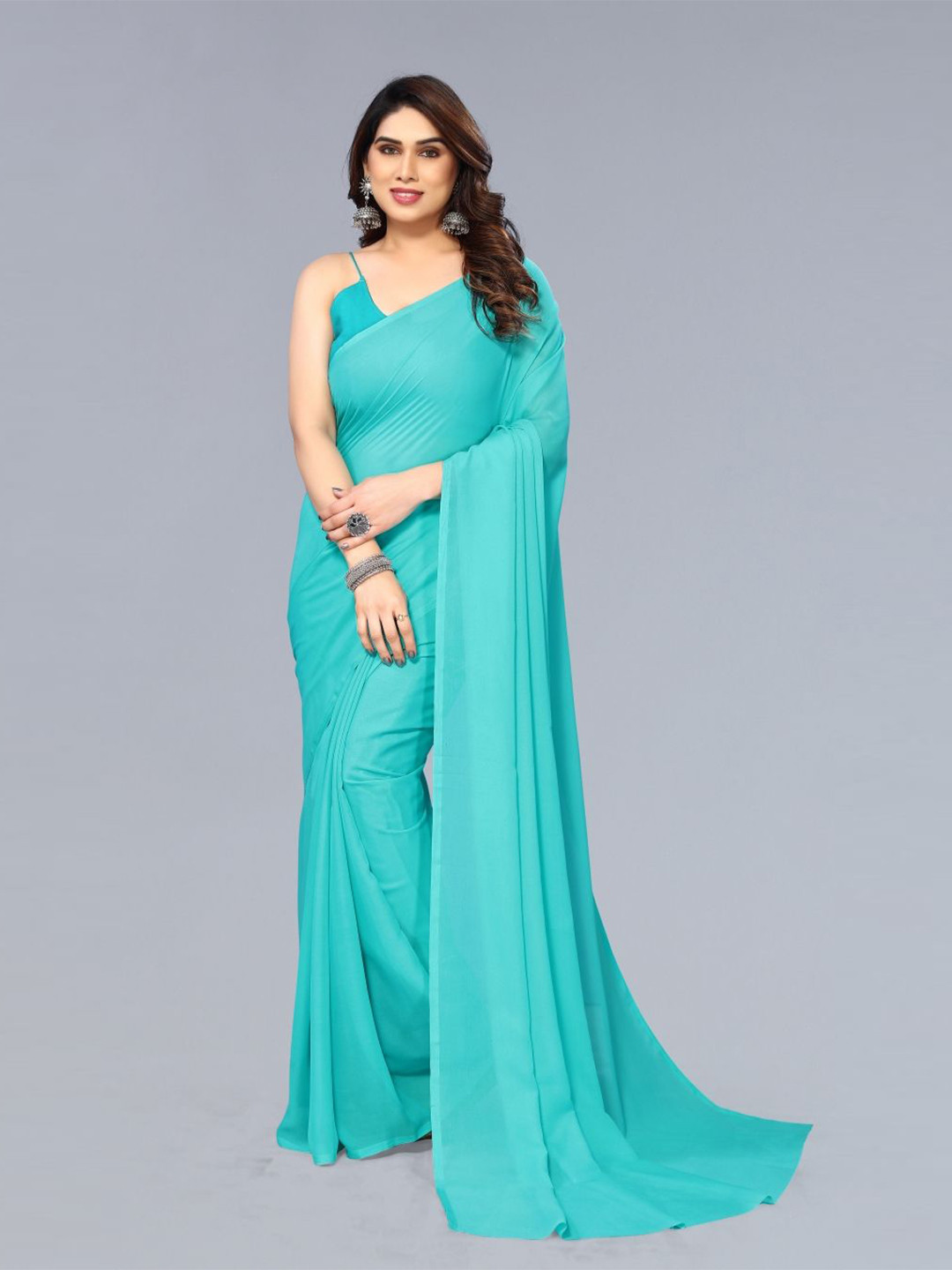 Moda Rapido Solid Plain Saree With Unstiched Blouse Piece