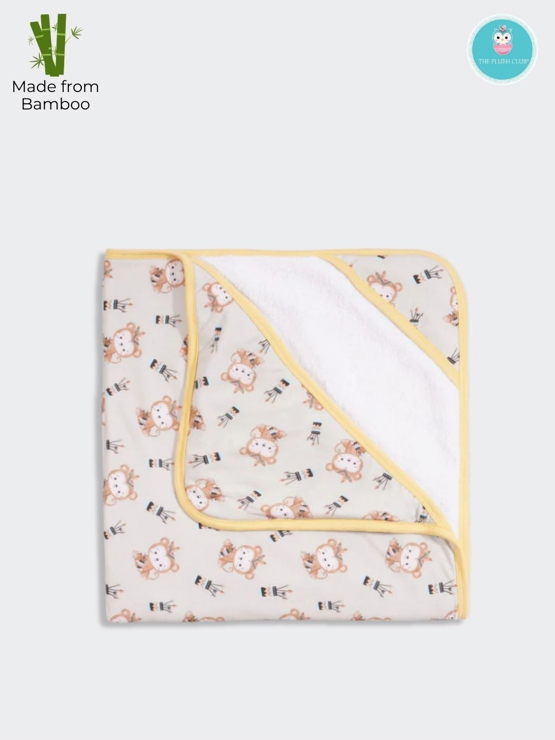 THE PLUSH CLUB Kids Green & White Monkute Printed 350 GSM Bamboo Bath Towel