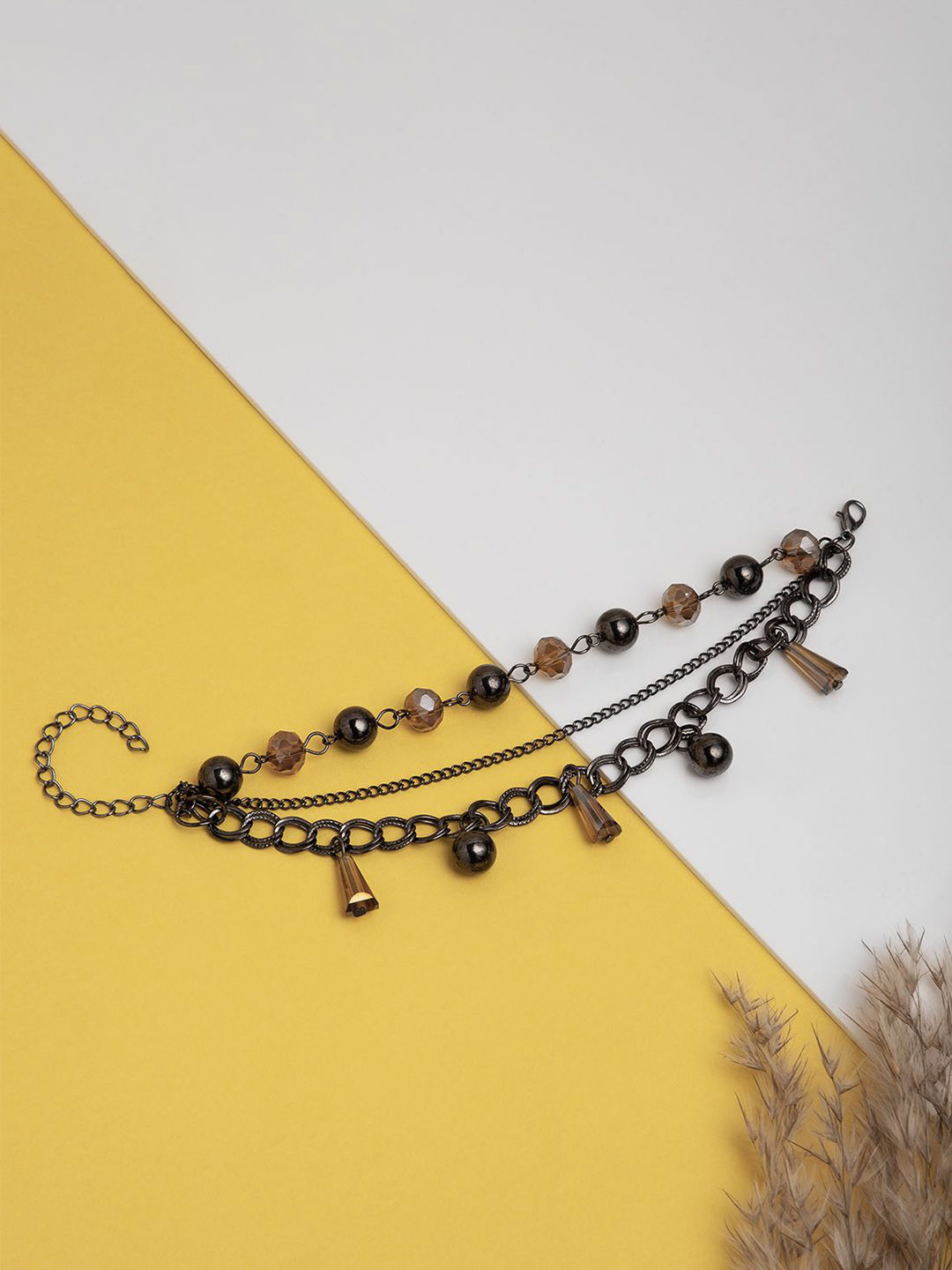 Maasha Artificial Beads Oxidized Statement Bracelet