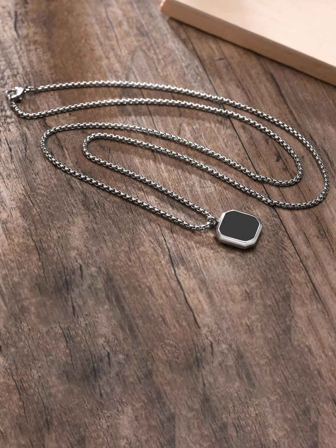 Nitant Men Silver-Plated Square Shaped Pendant with Chain