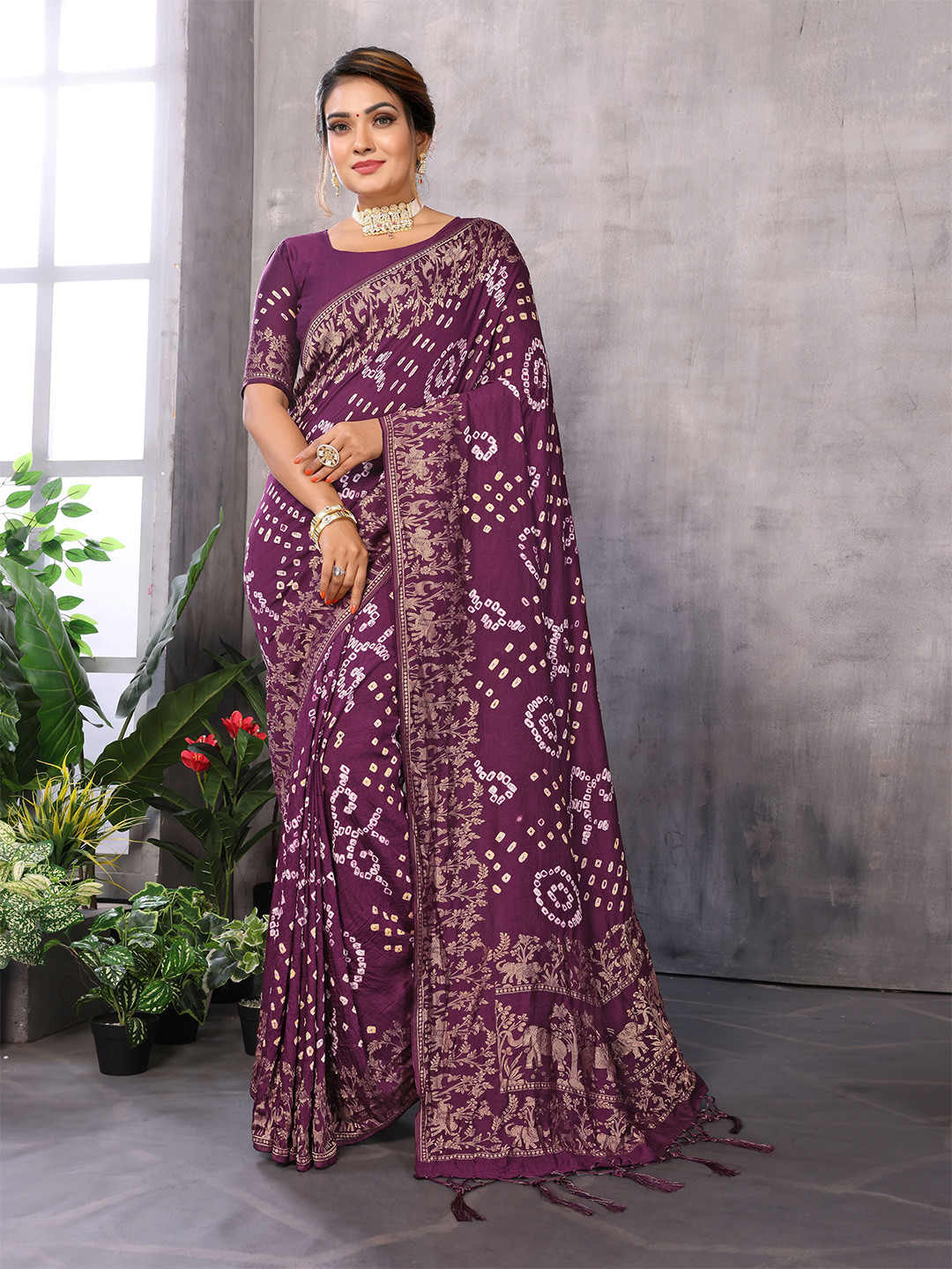 SHREE PAKHI Bandhani Zari Woven Design Saree