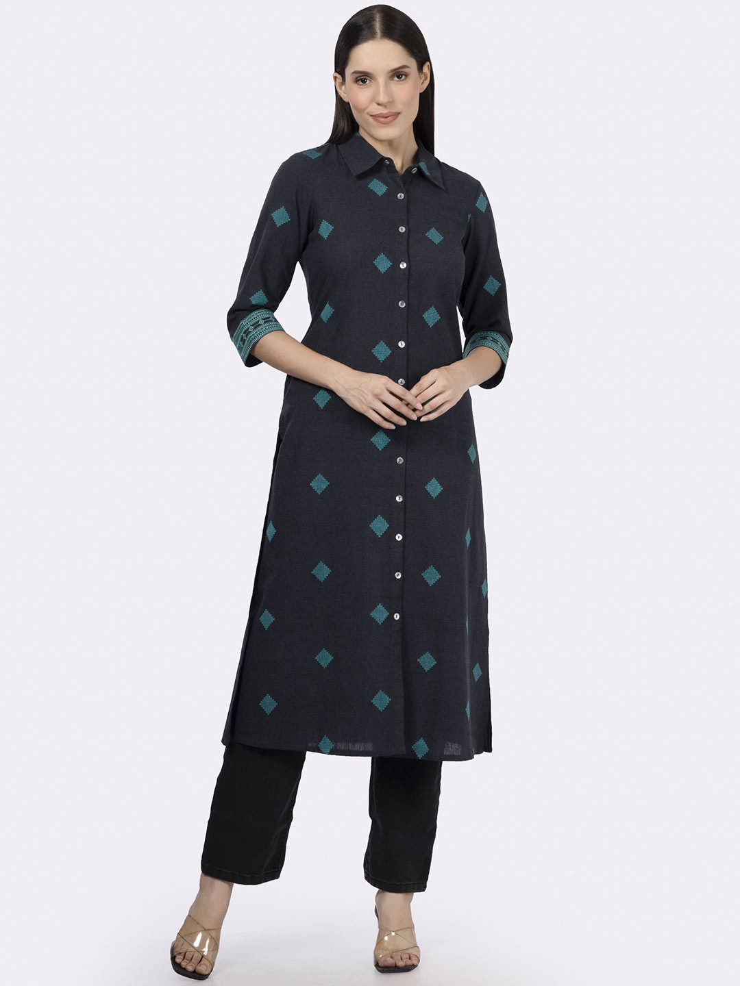 Saffron Threads Women Geometric Printed Daily Cotton Straight Kurta