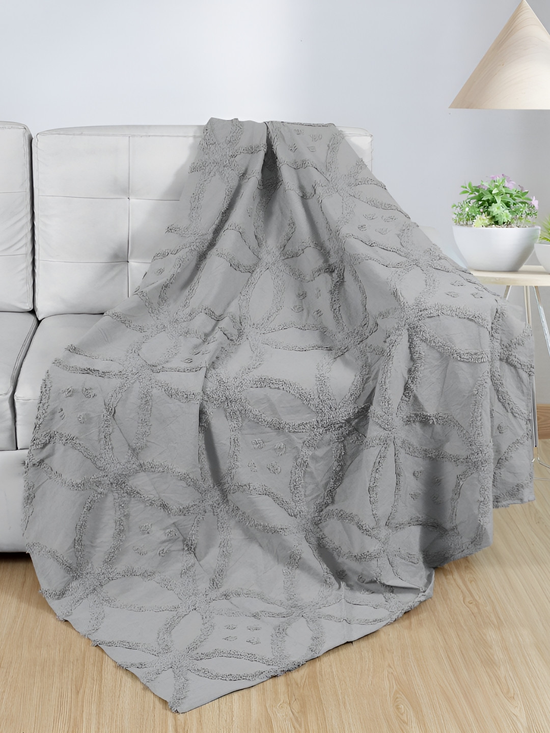 Dolce Casa Light-Grey Start Tufted Cotton Sofa Throw
