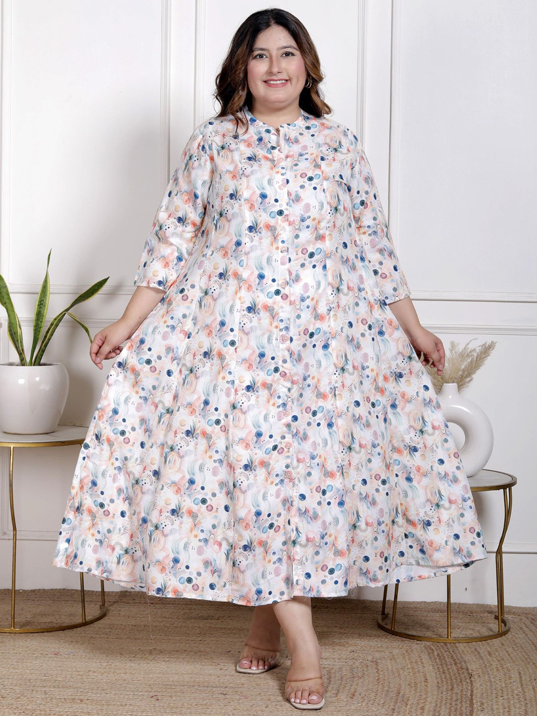 Swasti Women Abstract Printed Mandarin Collar Gown Maxi Dress