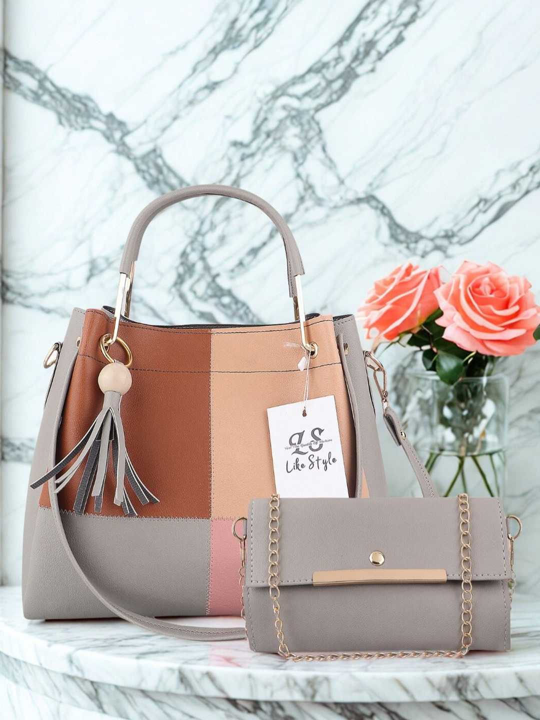 LIKE STYLE Women Colourblocked Structured Shoulder Bag with Pouch