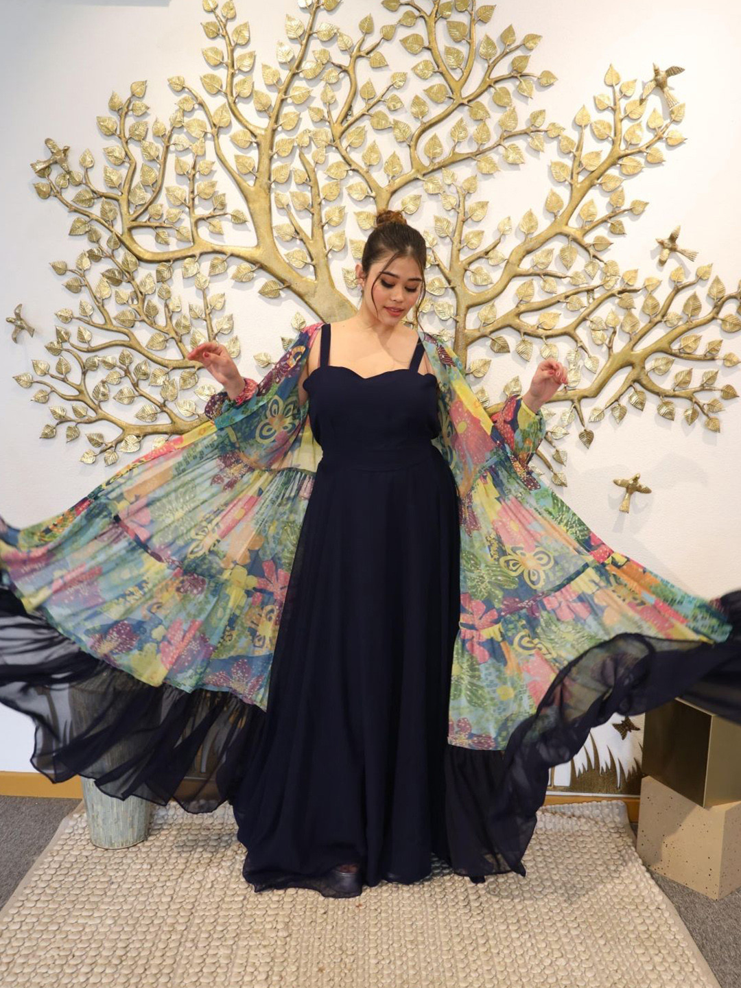 Swadeshi Shringaar Horizon Printed Shrug Dress