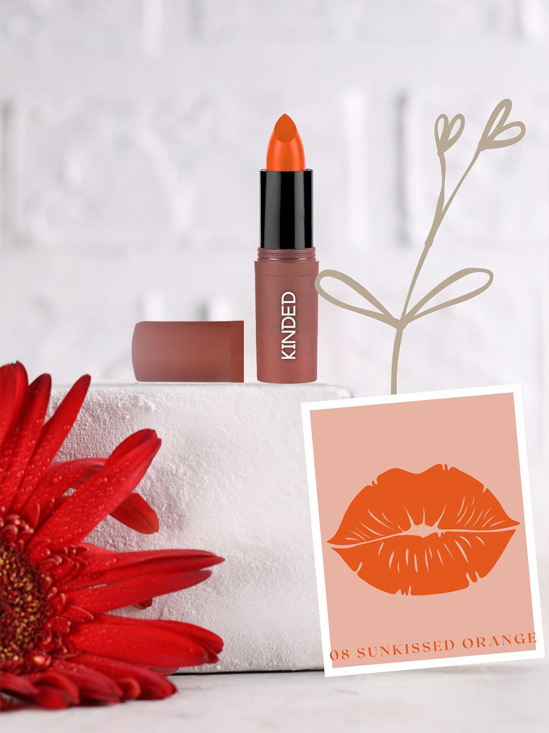 KINDED Satin Saga Bullet Lipstick With Vitamin E - 3.8 g - Sunkissed Orange - 08