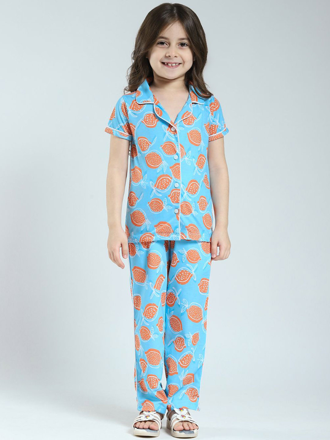 Monte Carlo Girls Printed Lapel Collar Night Suit