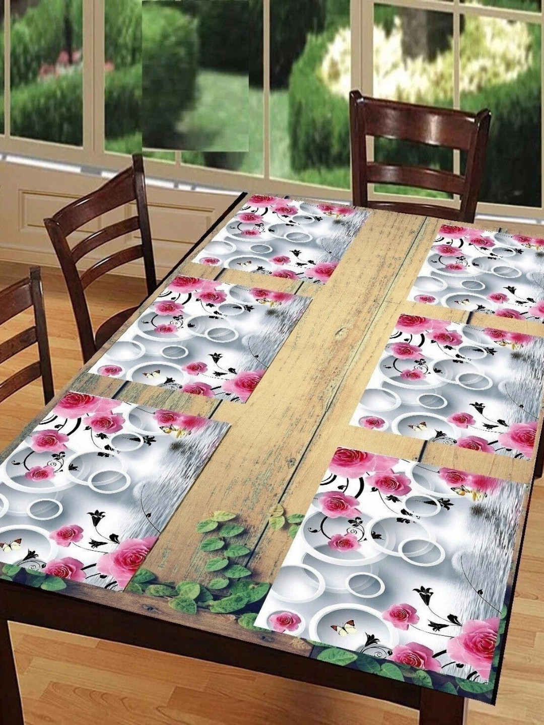 Aura 6-Pcs Pink & White Printed Table Placemats