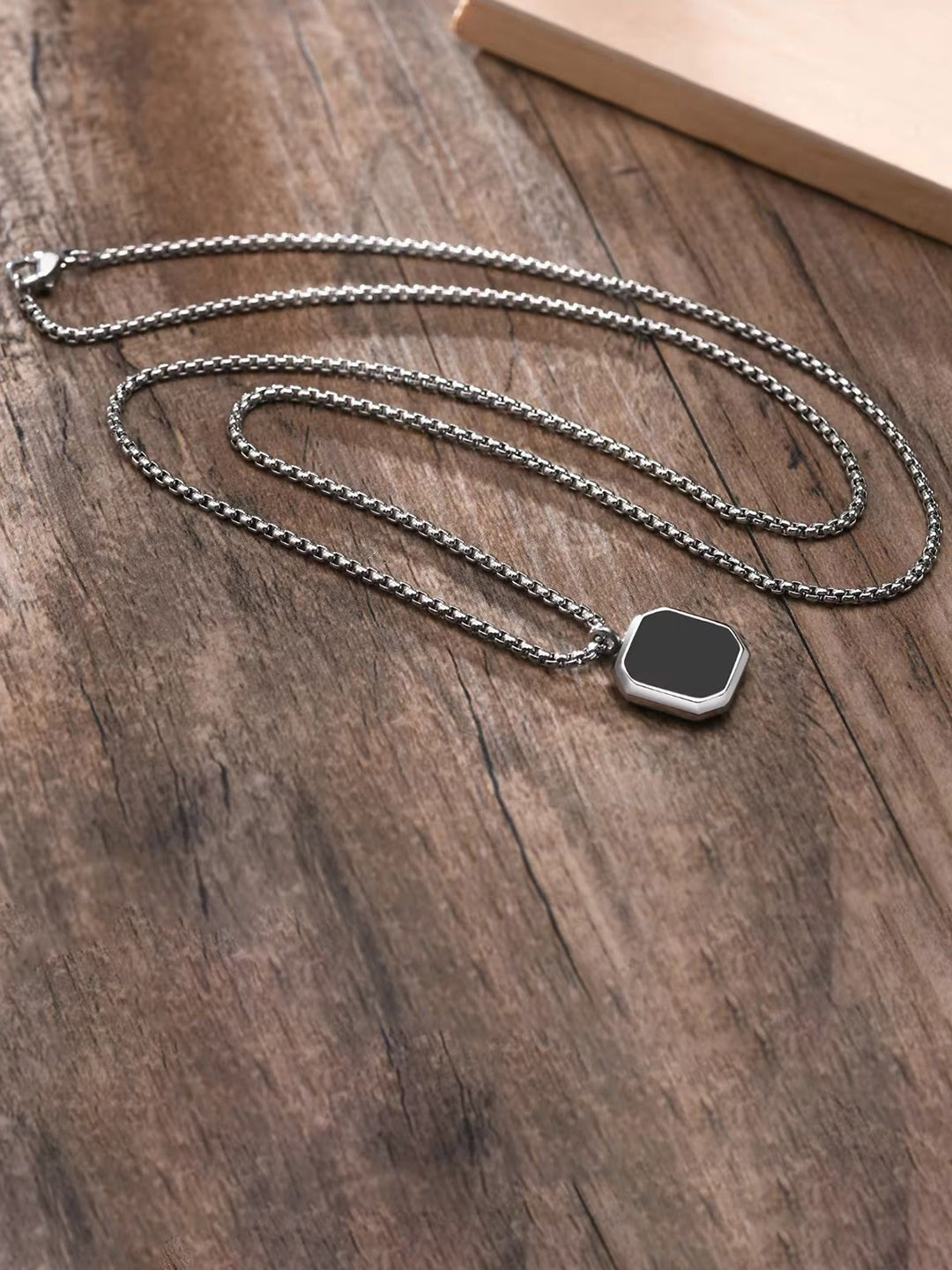 Nitant Set of 2 Men Silver-Plated Square and Rectangle Shaped Pendants with Chains