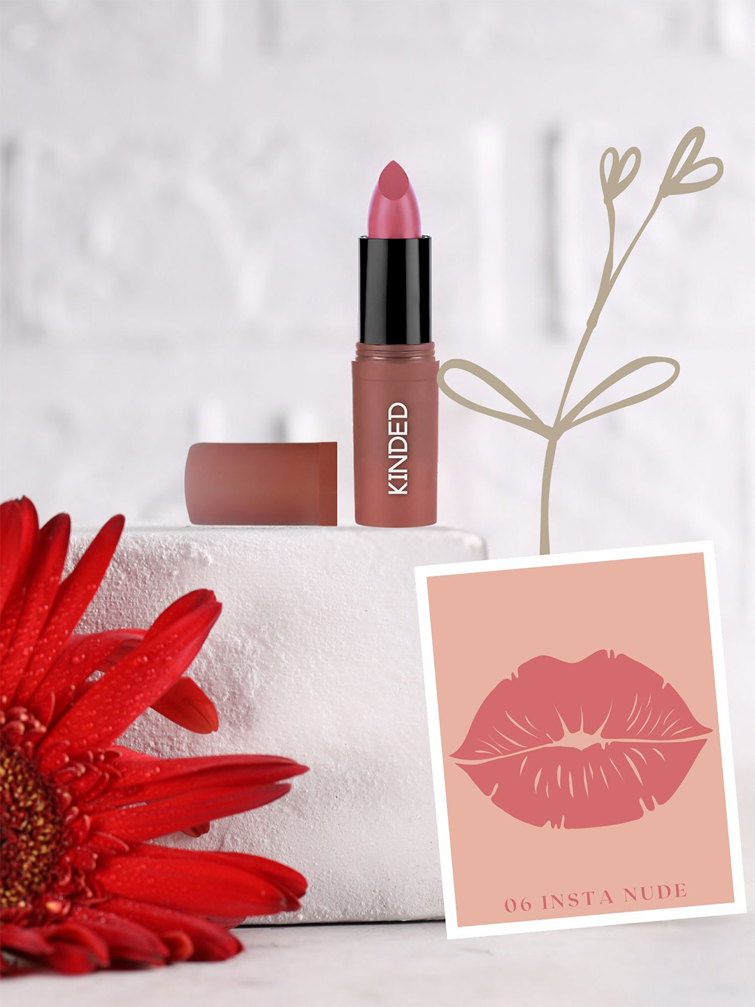 KINDED Satin Saga Bullet Lipstick With Satin Finish with Vitamin E  - 3.8g -Insta Nude -06