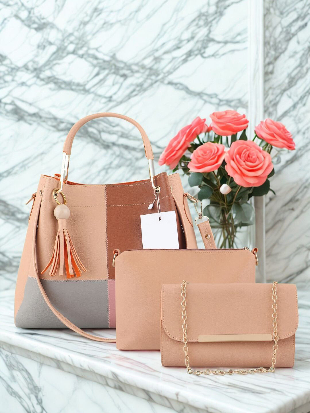 LIKE STYLE Structured Colourblocked Shoulder Bag with Sling Bag & Clutch