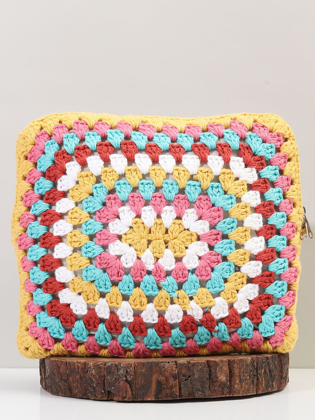ITIHASIKALA Striped Cotton Crochet Structured Hobo Bag