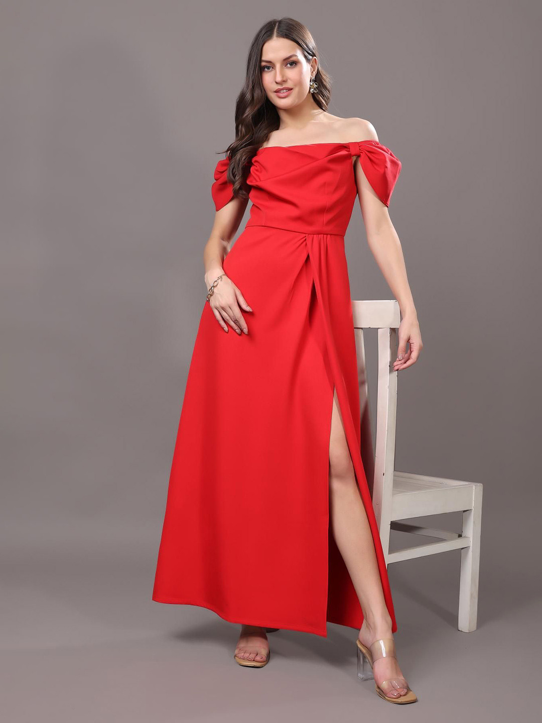 MODA-Q Off-Shoulder Crepe A-Line Maxi Dress