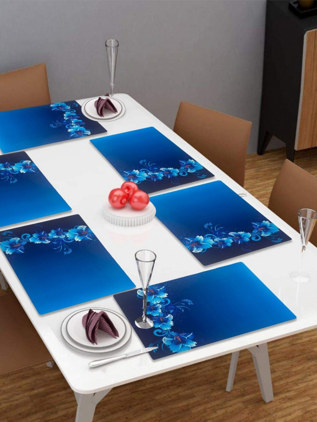 Aura 6Pcs Blue & White Printed Table Heat Resistant Placemats