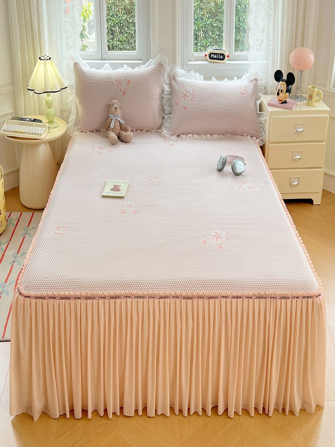 JC HOME Pink Conversational Polycotton 150 TC Fitted Single Bedsheet with a Pillow Cover-254 x 224 cm
