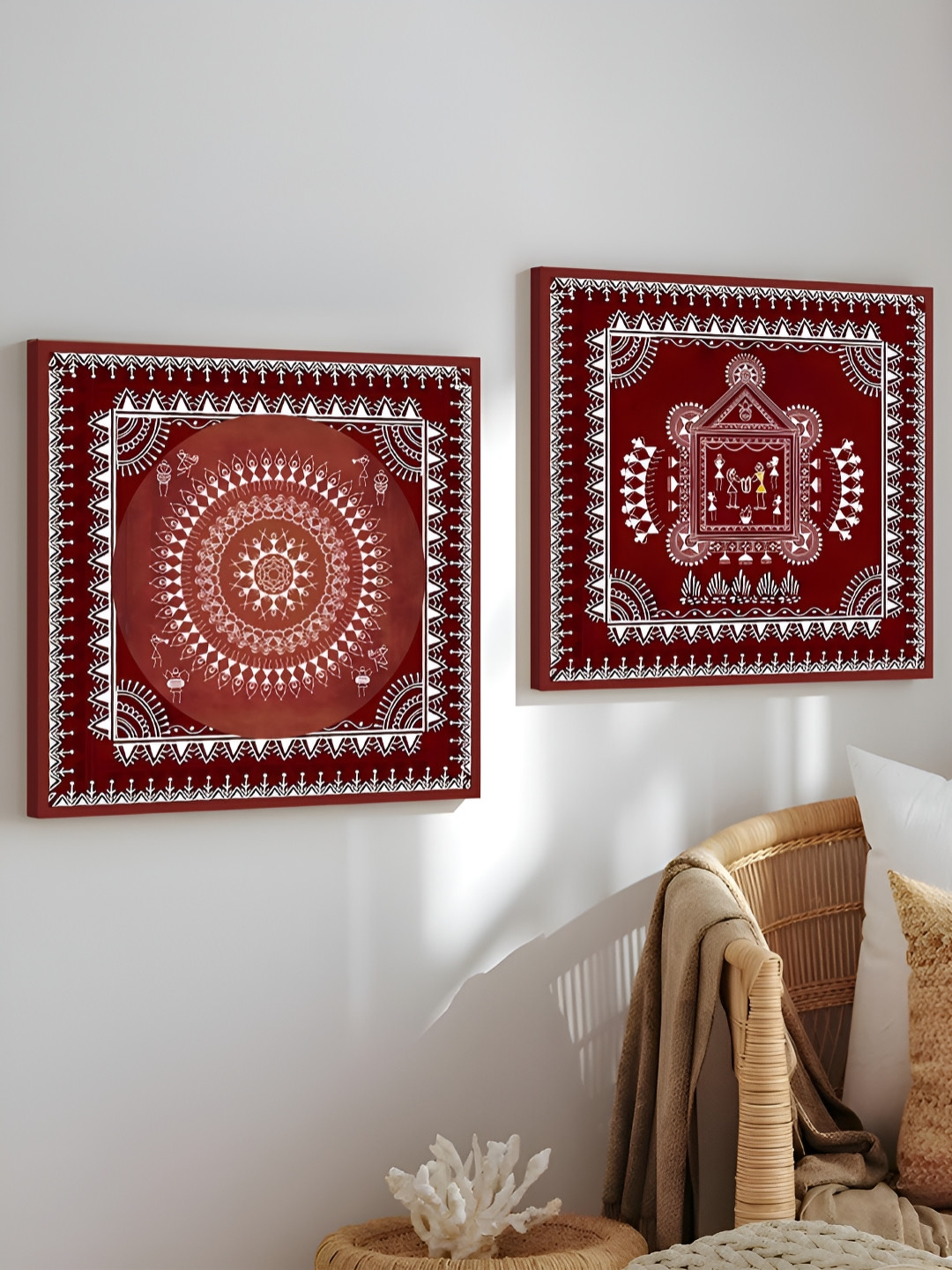 Art Street Red Canvas 2 Pcs Wall Living Room Square Paintings Wall Art -11.97 x 11.97In