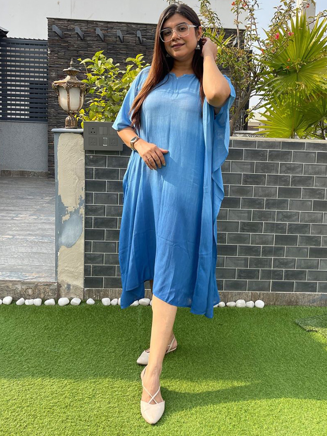 CORSICA Women Tie and Dye Dyed Crepe Kaftan Midi Dress