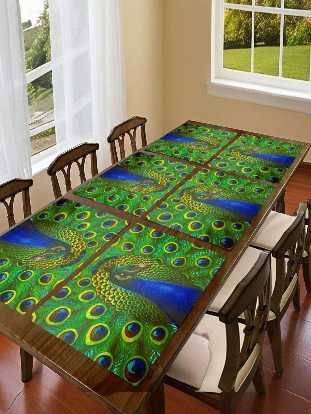 Aure 6-Pcs Green & Blue Printed Table Placemats