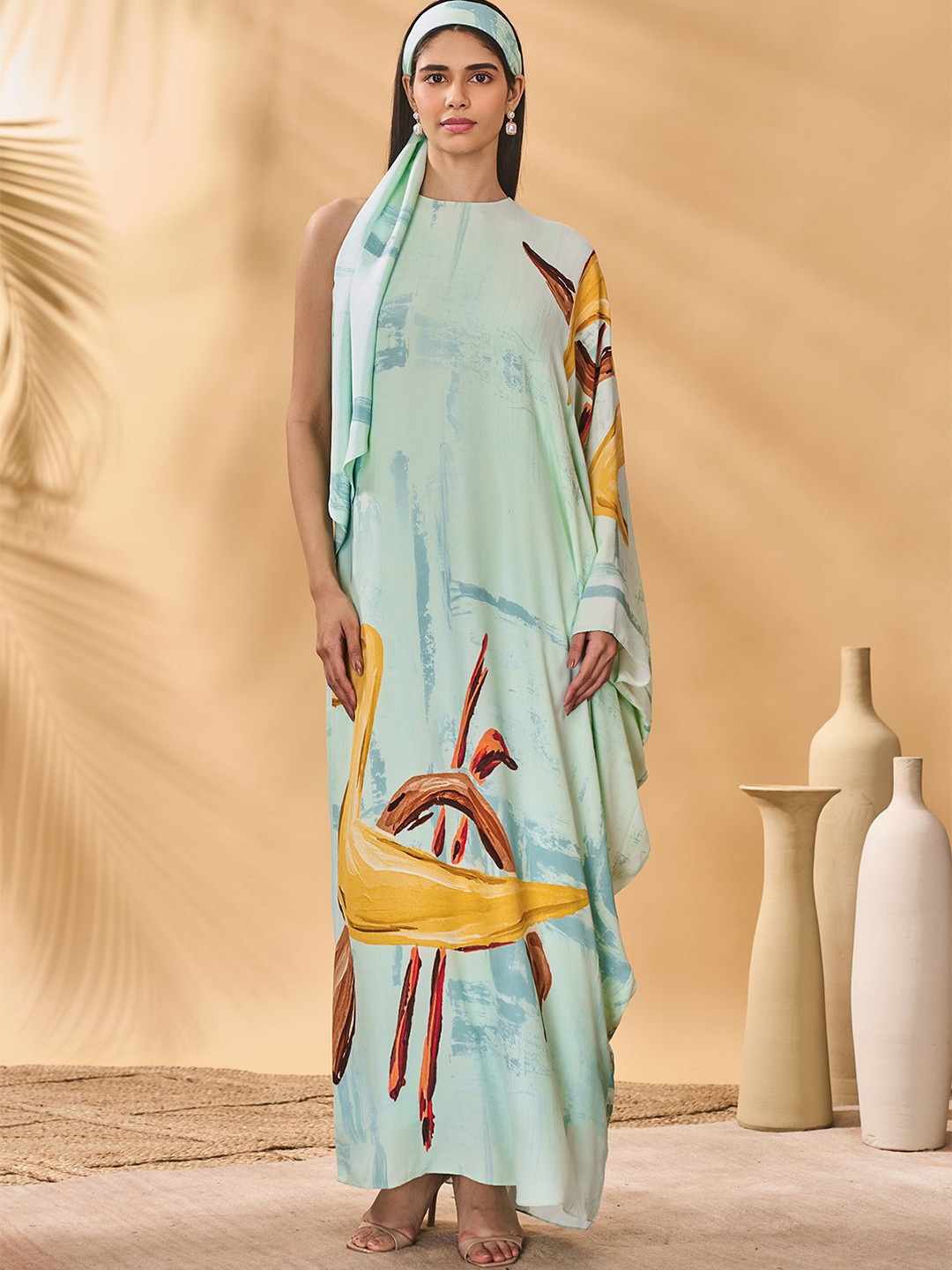 Masaba Blue Feathered Asymmetrical Kaftan