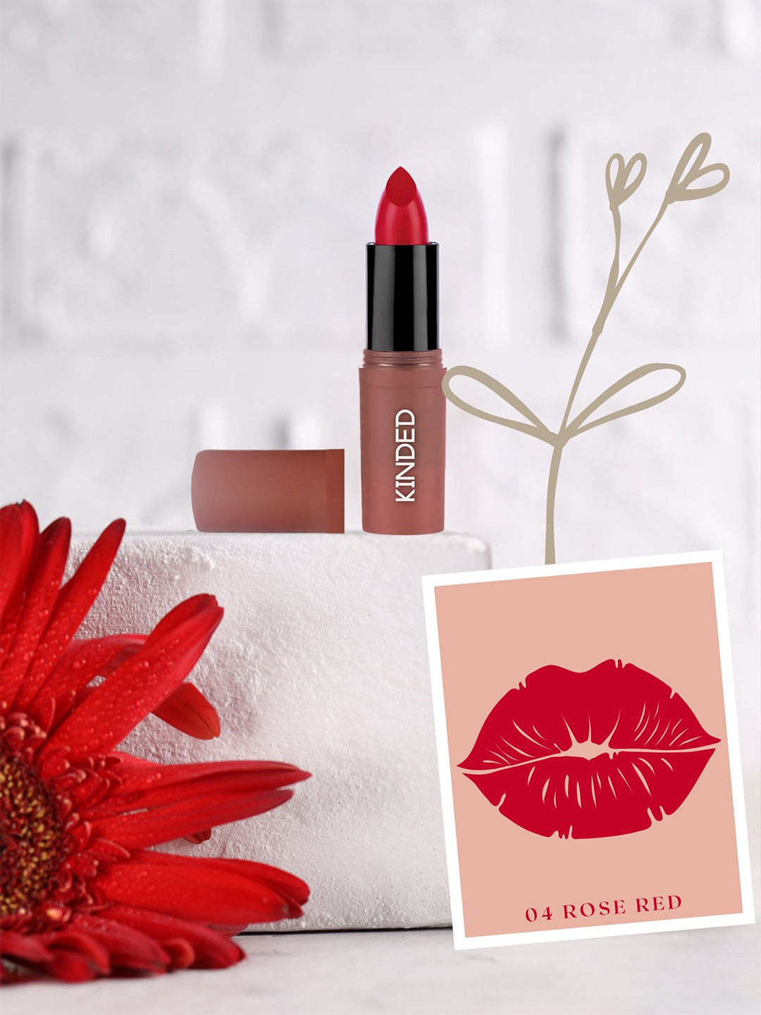 KINDED Satin Saga Creamy Satin Finish  Bullet Lipstick with Vitamin E 3.8 g - Rose Red 04