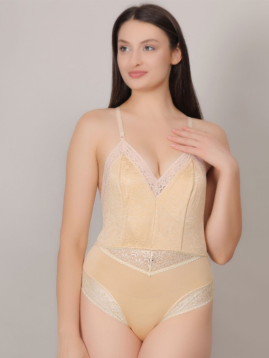 mod & shy Women Lace Cross Back Bodysuit Baby Doll