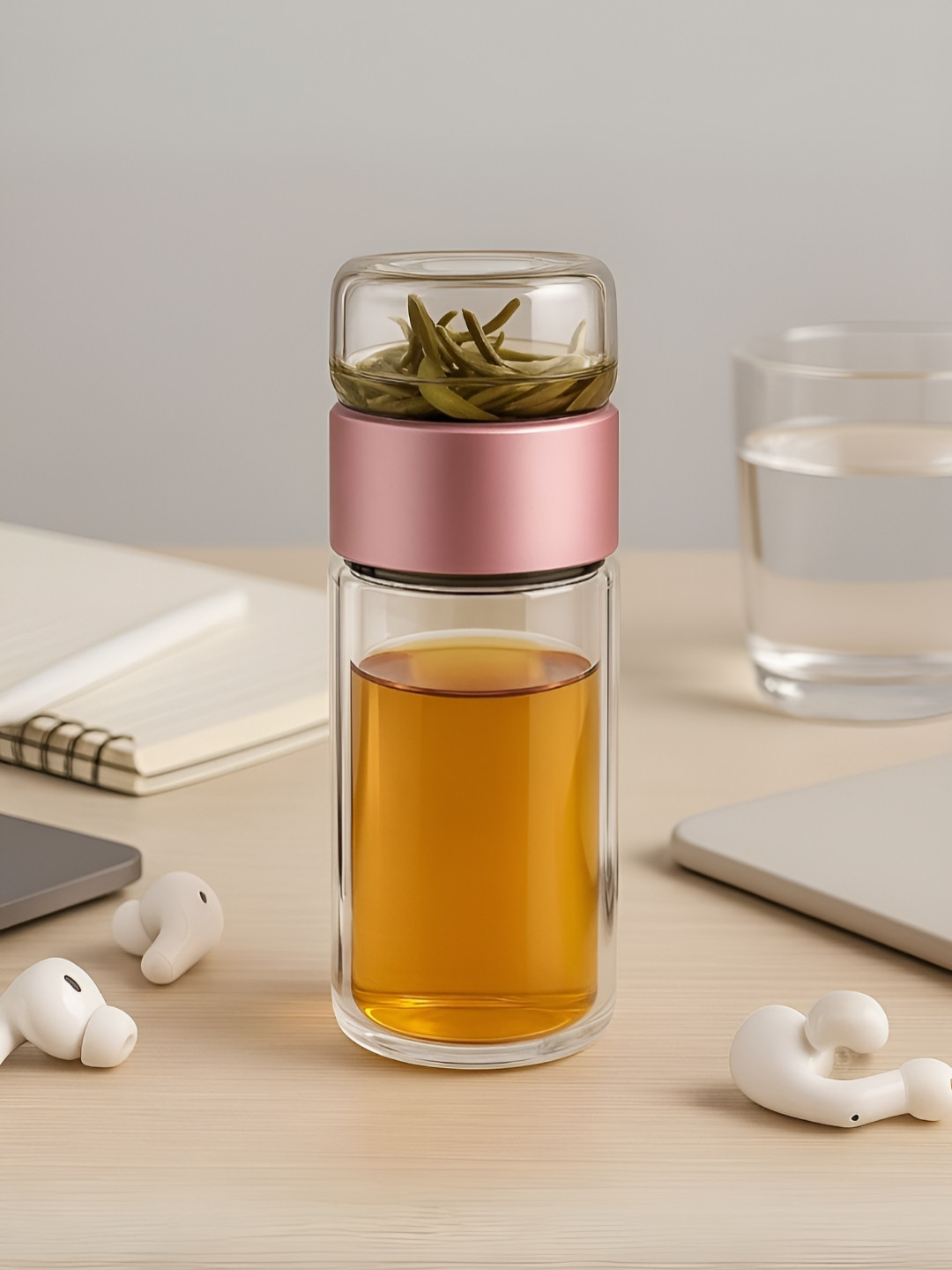 Myntra Elegant Homes Pink Double Layered Insulated Glass Tea Infuser - 420 ml