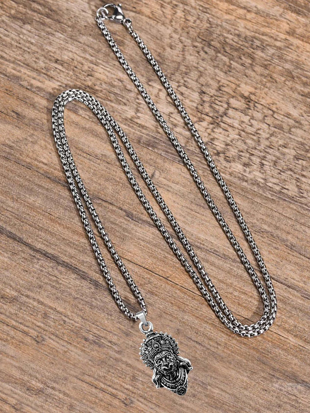 Uniqon Set Of 2 Hanuman Chalisa Printed With Gada Plate And Face Pendants with Chains