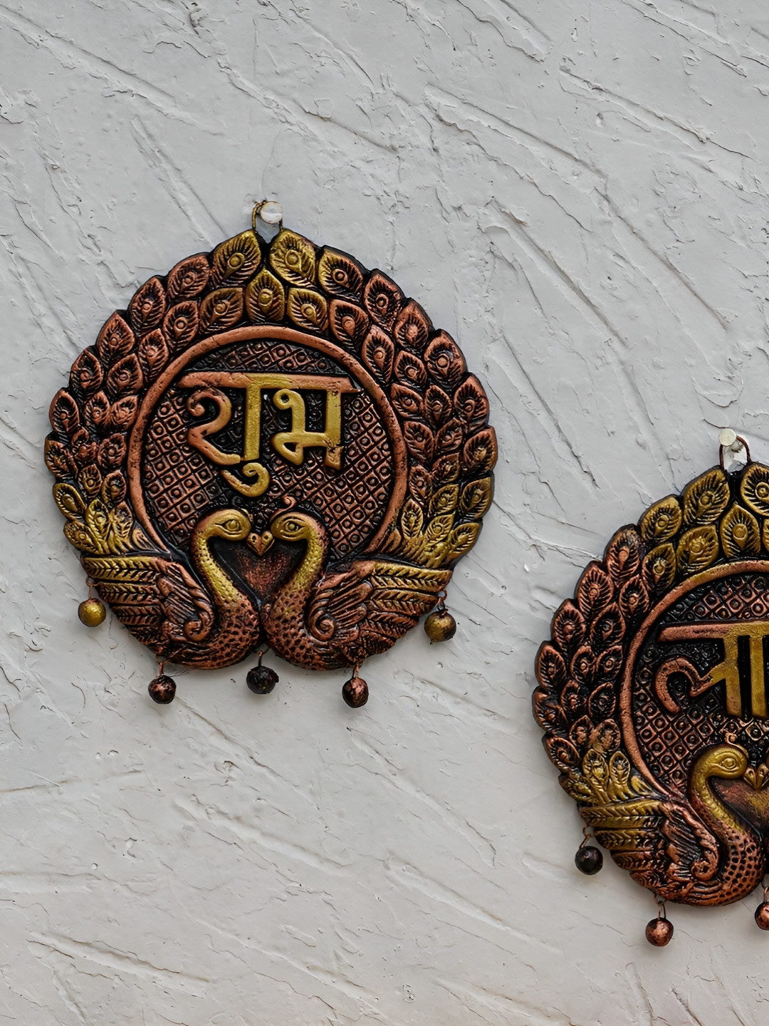 The handicraftian DANCING PEACOCK Fabric Glossy 2Pcs Spiritual Wall Decor-6In