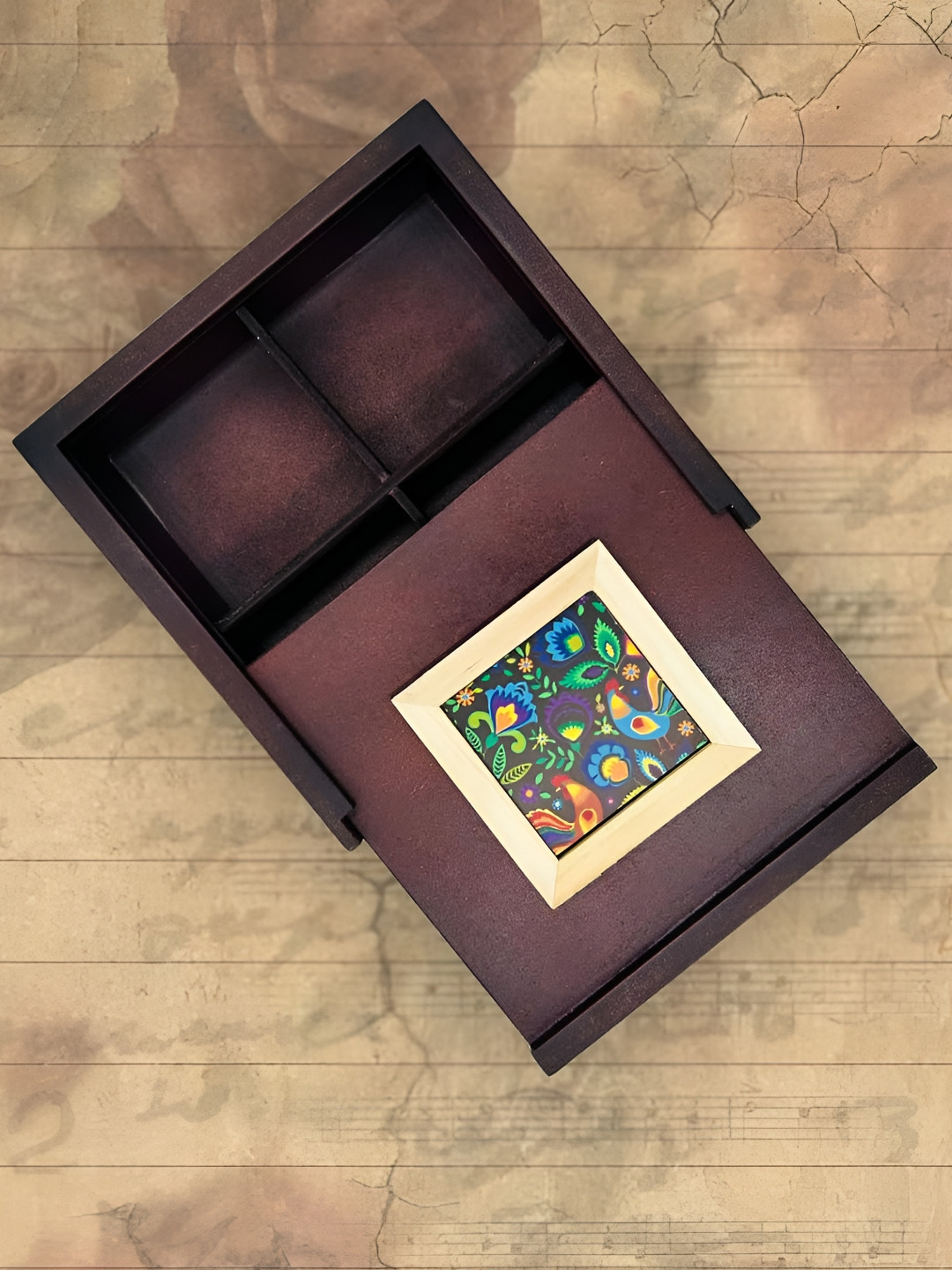 Angira handicrafts Brown & Green Printed Wooden Multi-Utility Organiser