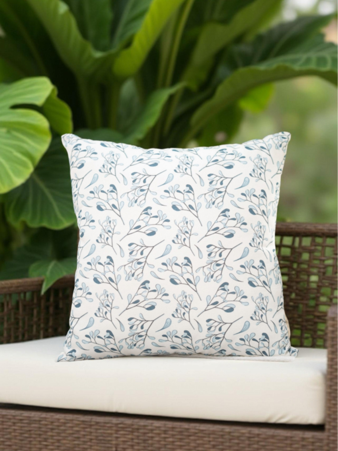 Home Prides White Floral Cotton Washable Embellished Square Cushion Cover -18x18In