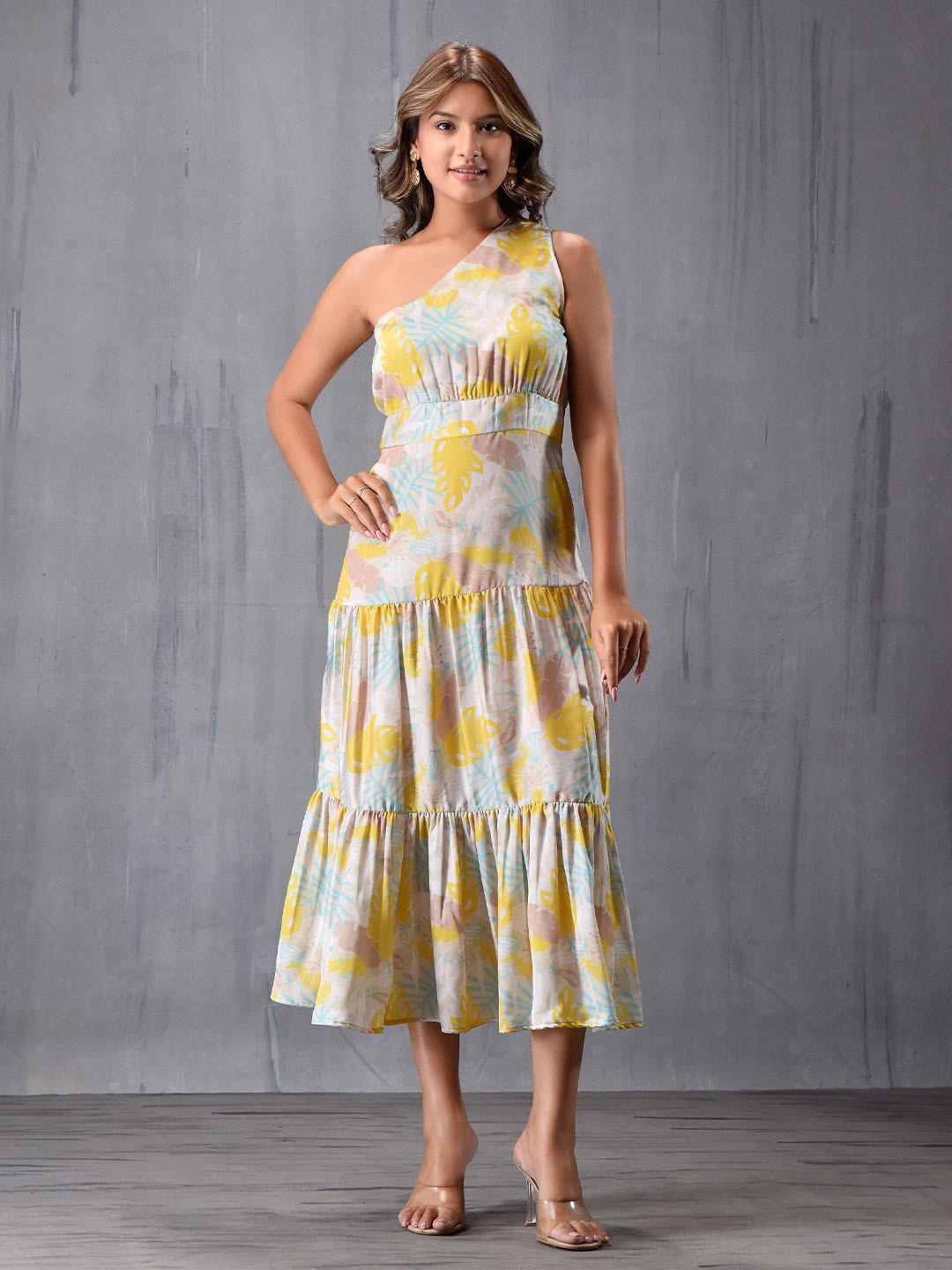 MODA-Q Women Print One Shoulder Fit & Flare Dress