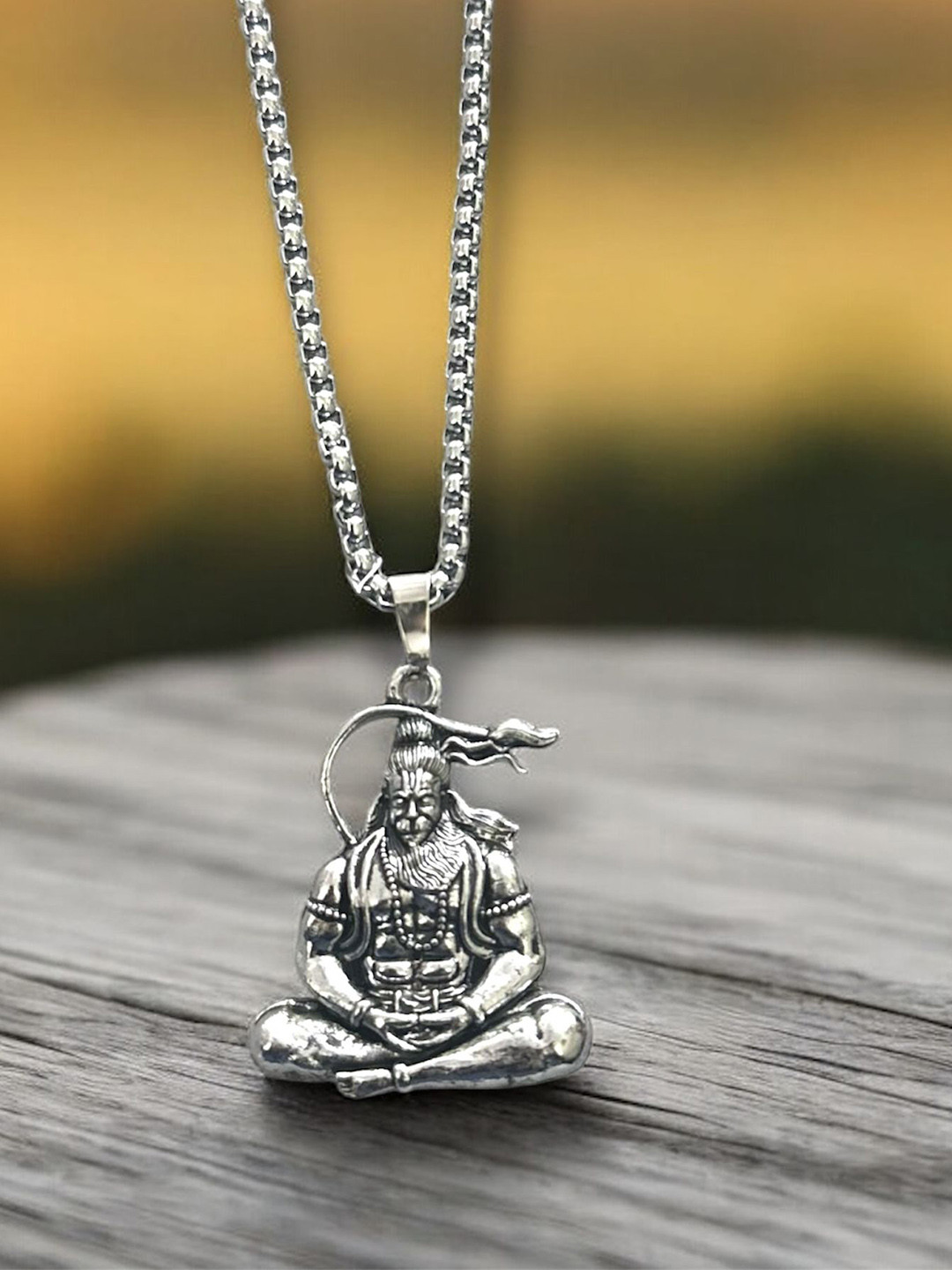 Nitant Silver-Plated Meditating Hanuman Ji Inspired Pendant with Chain