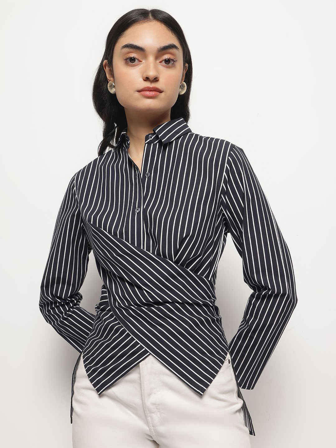 Strong And Brave Striped Cutaway Collar Comfort Slim Fit Cotton Formal Shirt