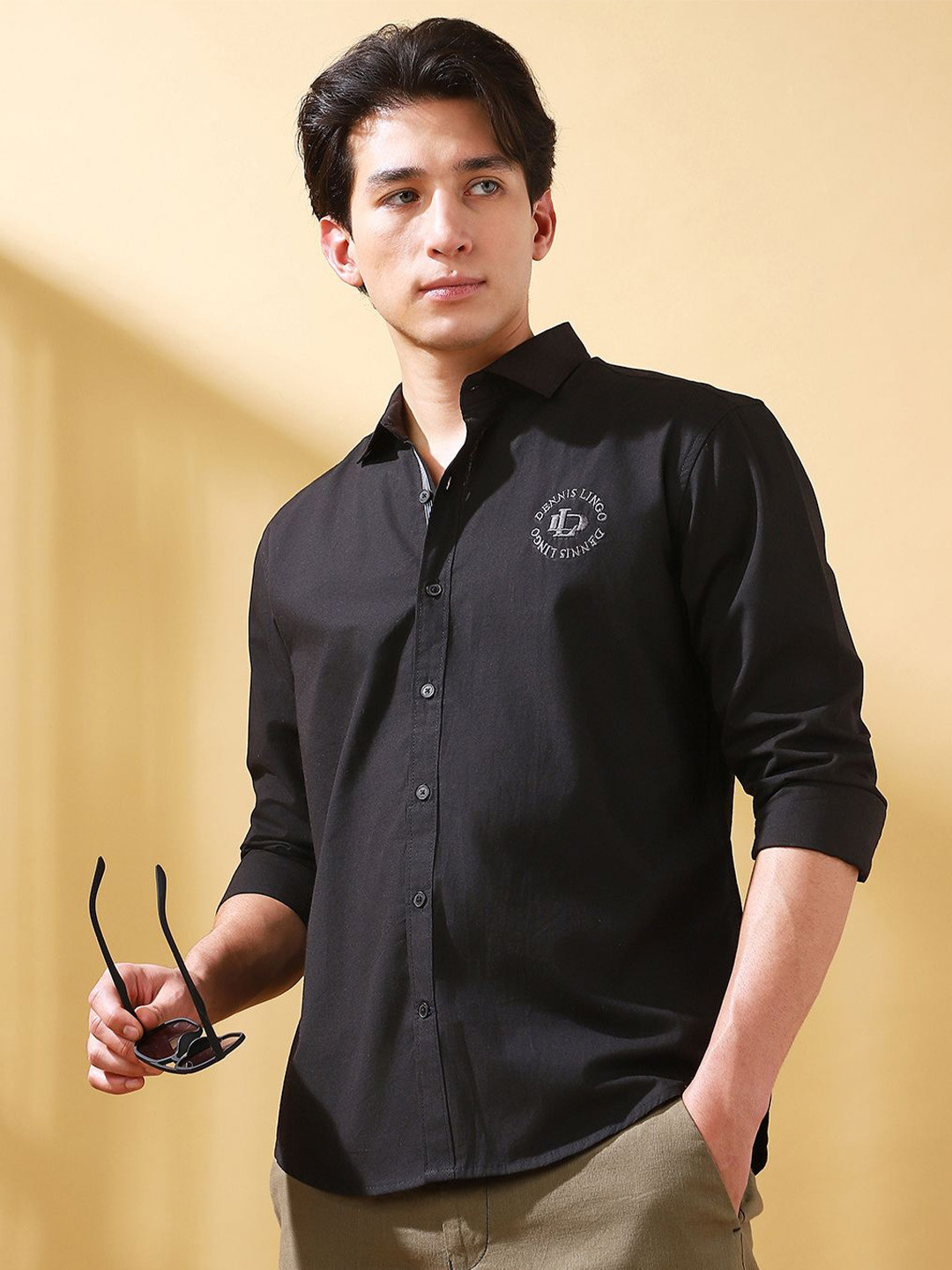 Dennis Lingo Brand Logo Embroidered Cotton Casual Shirt