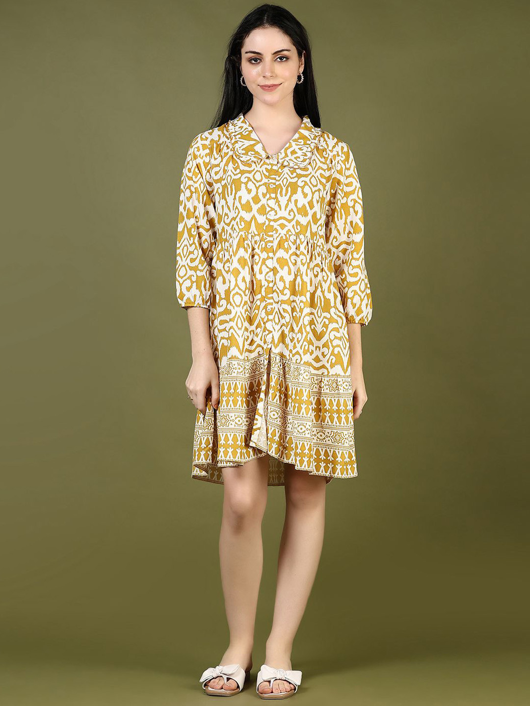 LIMEROAD Printed Peter Pan Collar Neck Ethnic Dress