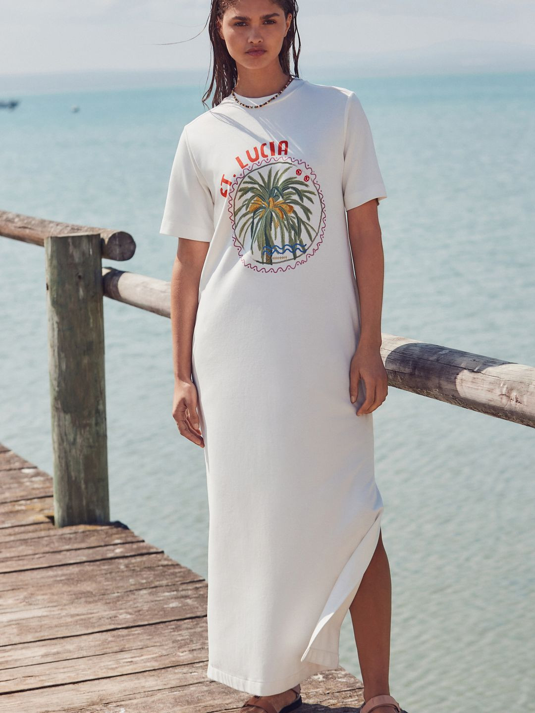 NEXT Graphic Printed Side Slit T-shirt Maxi Dress