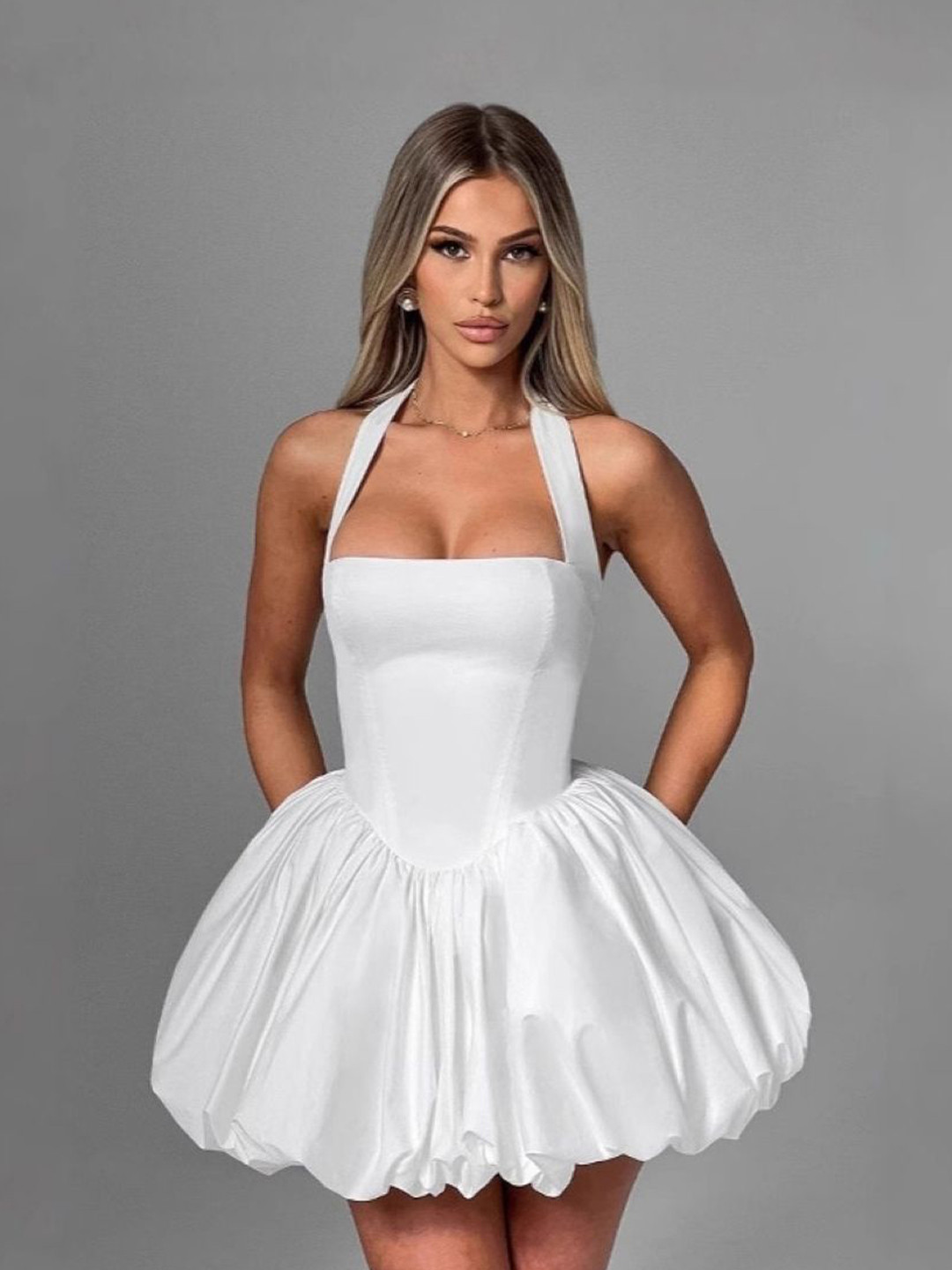 DressBerry Women Halter Neck Fit and Flare Mini Dress