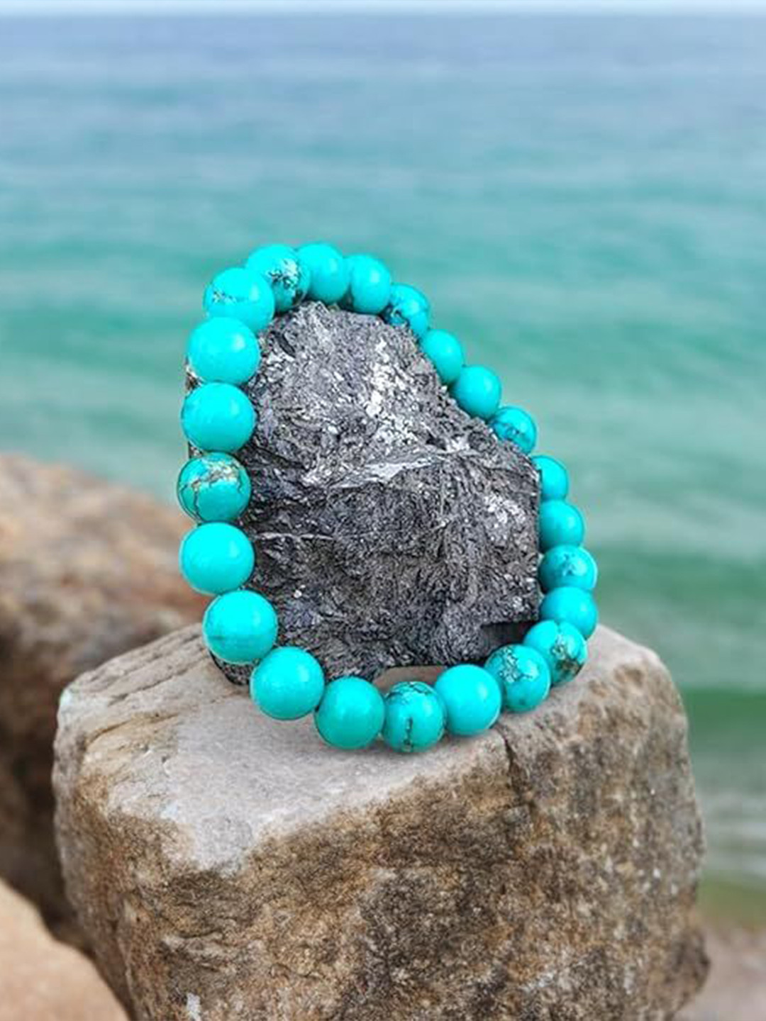 Sukhad Turquoise Beaded Elasticated Bracelet