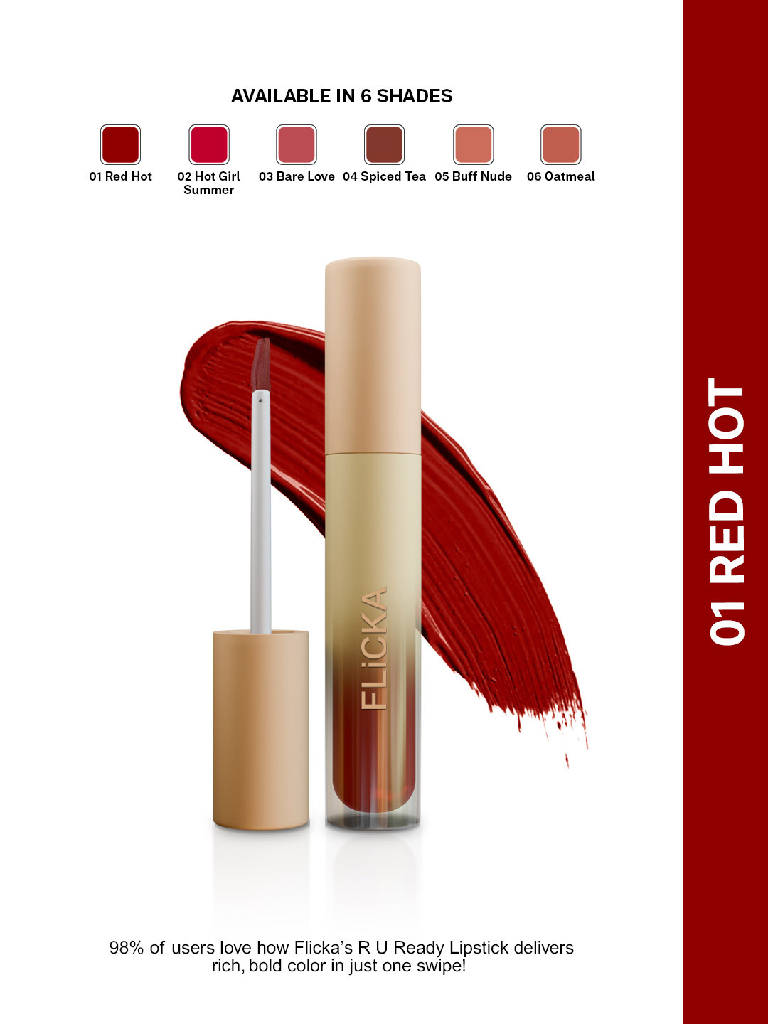FLiCKA R U Ready Vitamin E Matte Liquid Lipstick - 5 ml - Red Hot 01