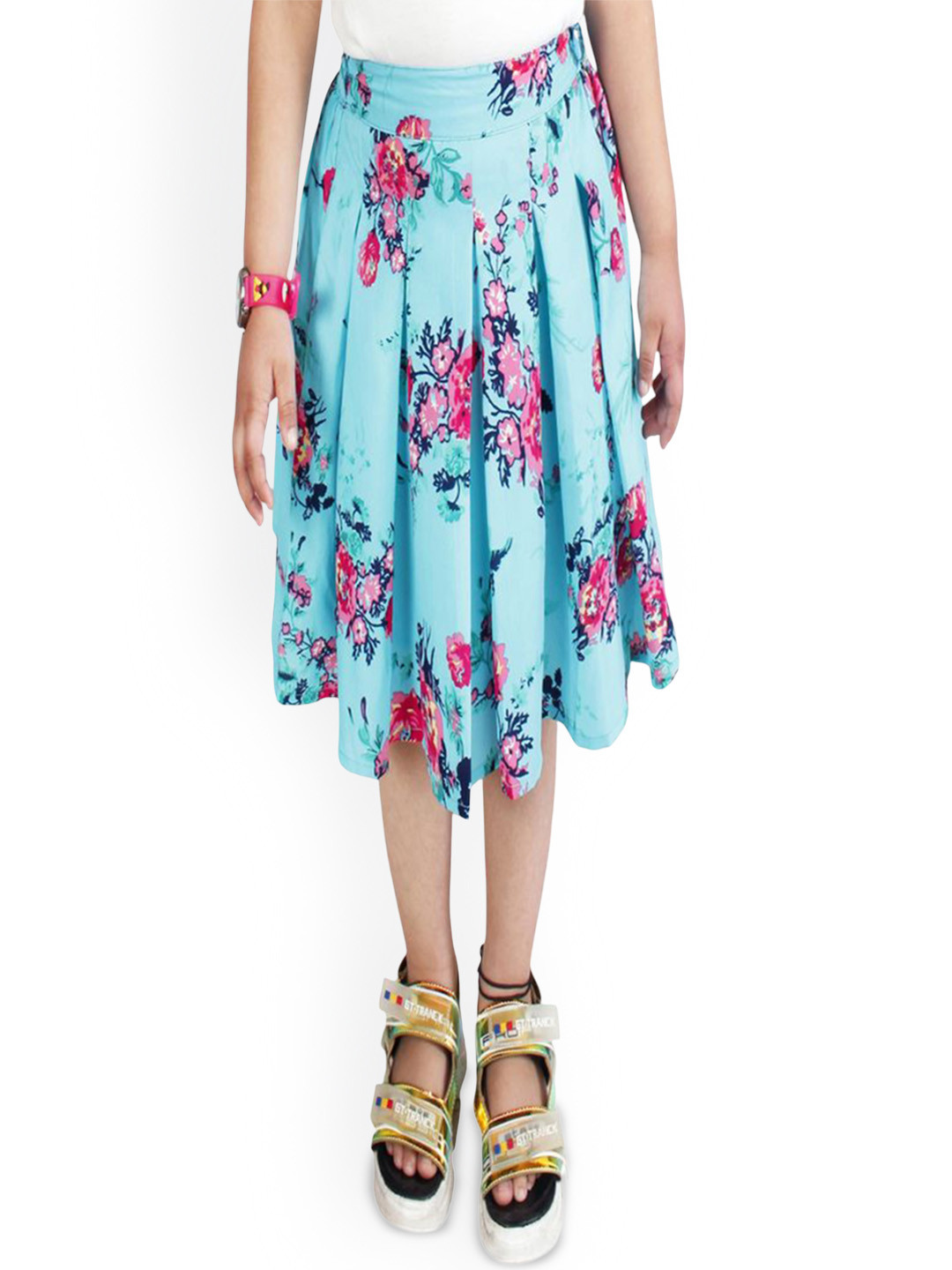 Klowvila Fashion Girls Floral Printed Flared Knee Length Skirt