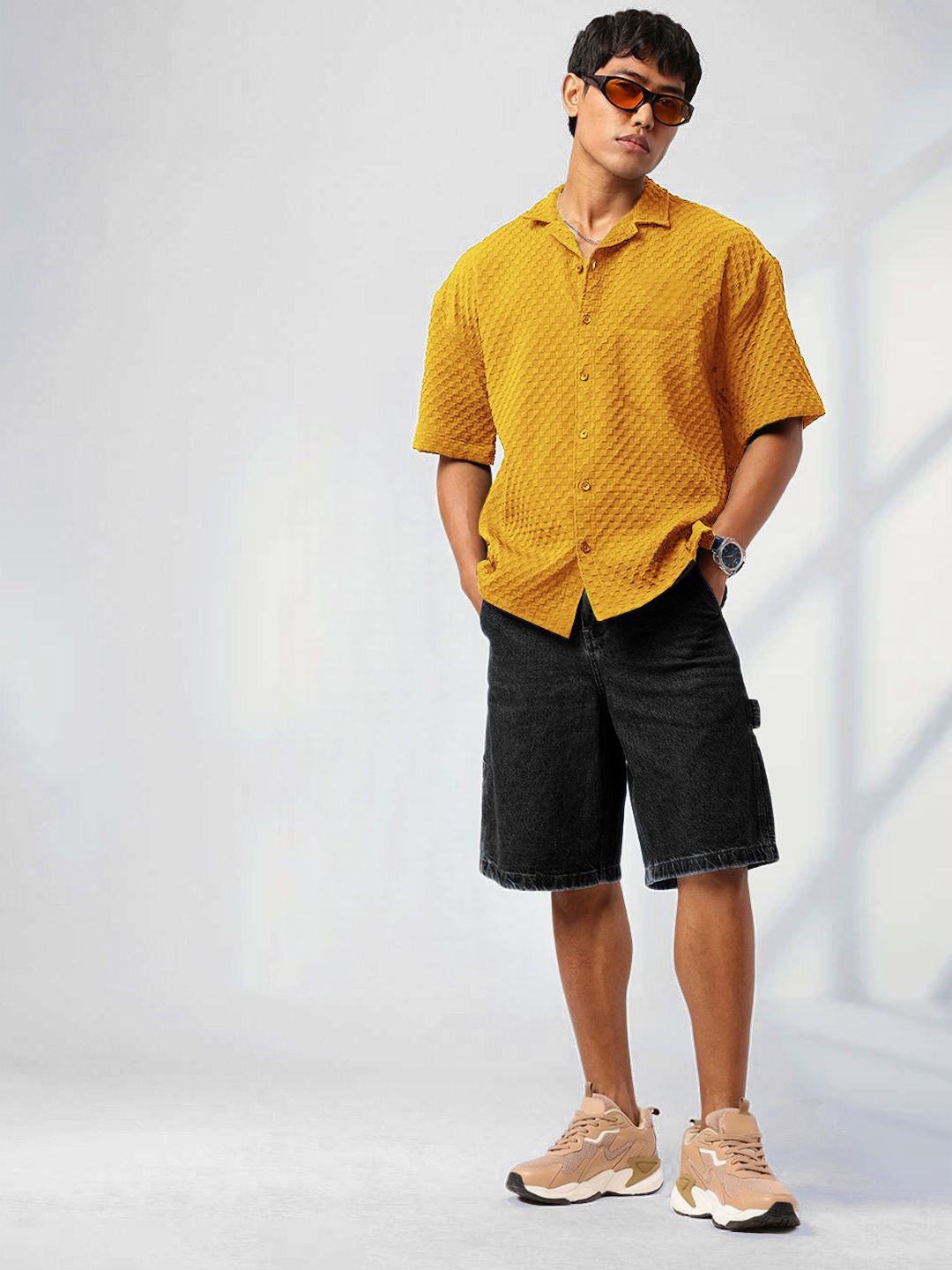 Tee Projekt Standard Geometric Self Design Short Sleeves Casual Shirt