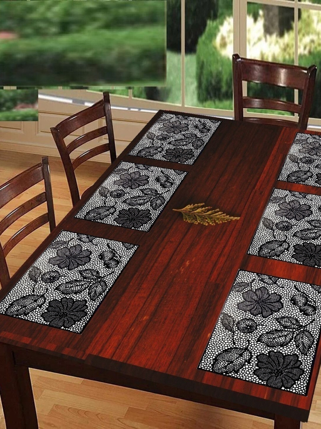 Aura 6-Pcs White & Black Printed Rectangular Heat Resistant Anti-Slip Table Placemats