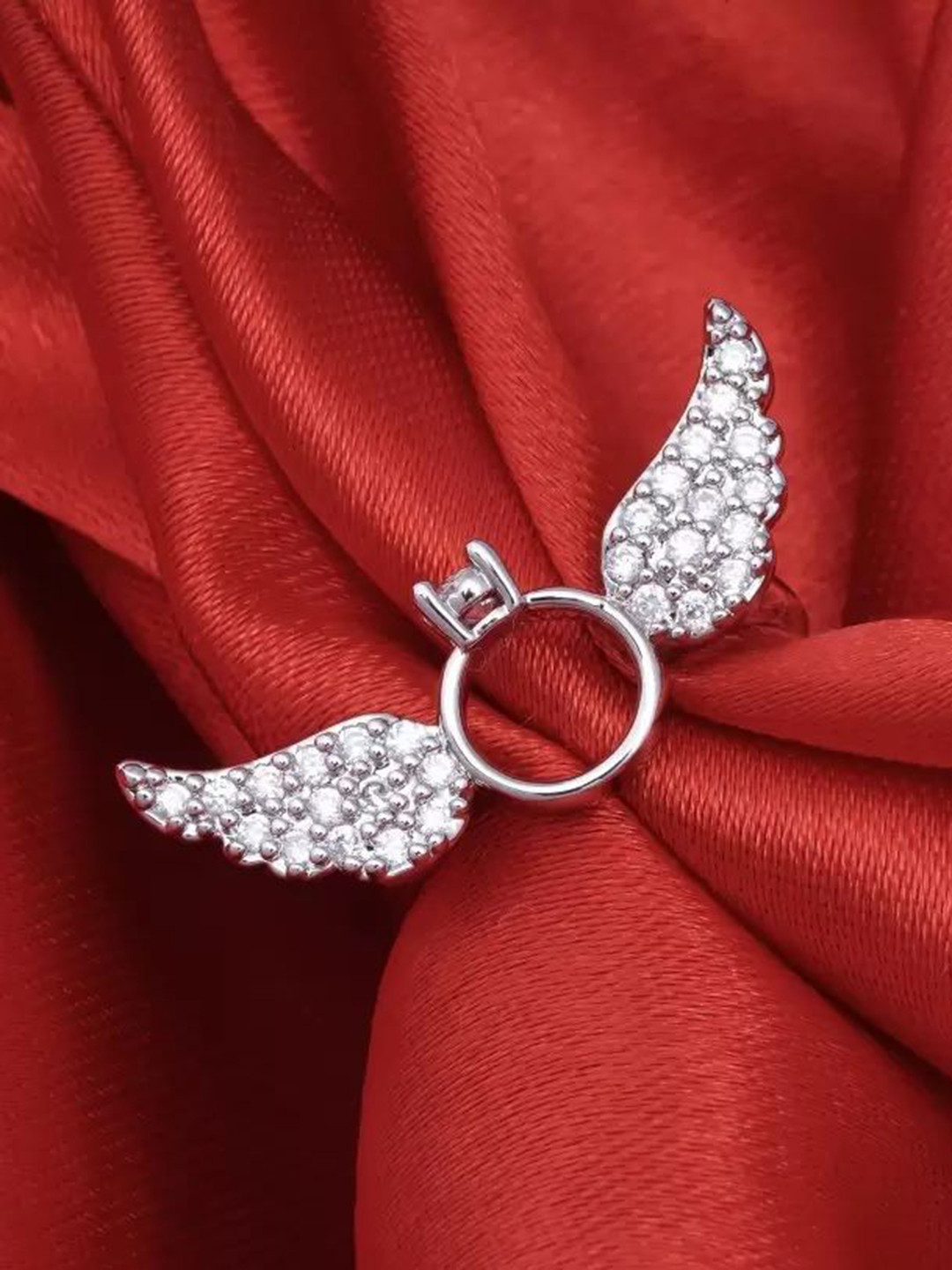Stylewell Sliver-Plated Angel Wings Charming Finger Ring